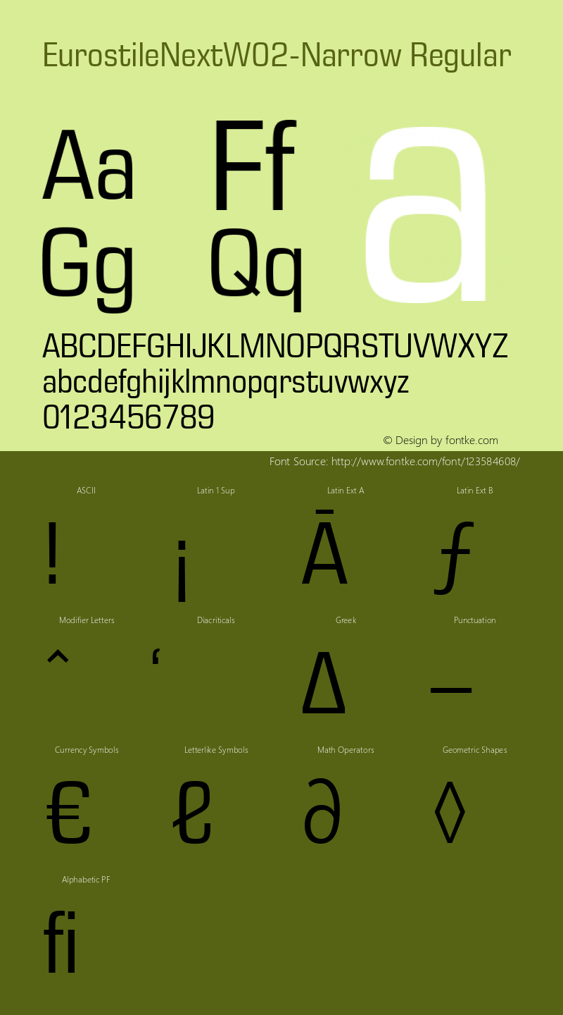 Eurostile Next W02 Narrow Version 1.00 Font Sample