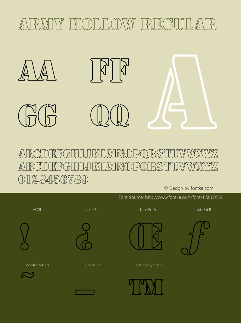 Army Hollow Regular Converted from C:\ALLTYPE\ARMY1602.HF1 by ALLTYPE Font Sample