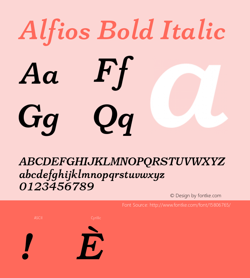 Alfios Bold Italic Version 1.01; ttfautohint (v1.4.1) Font Sample