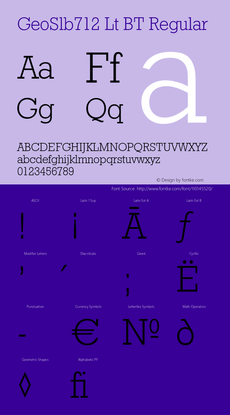 GeoSlb712 Lt BT Regular Version 1.000 2005 initial release Font Sample