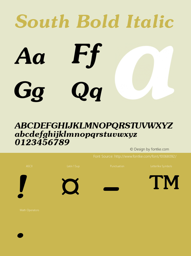 South Bold Italic 1.000 Font Sample