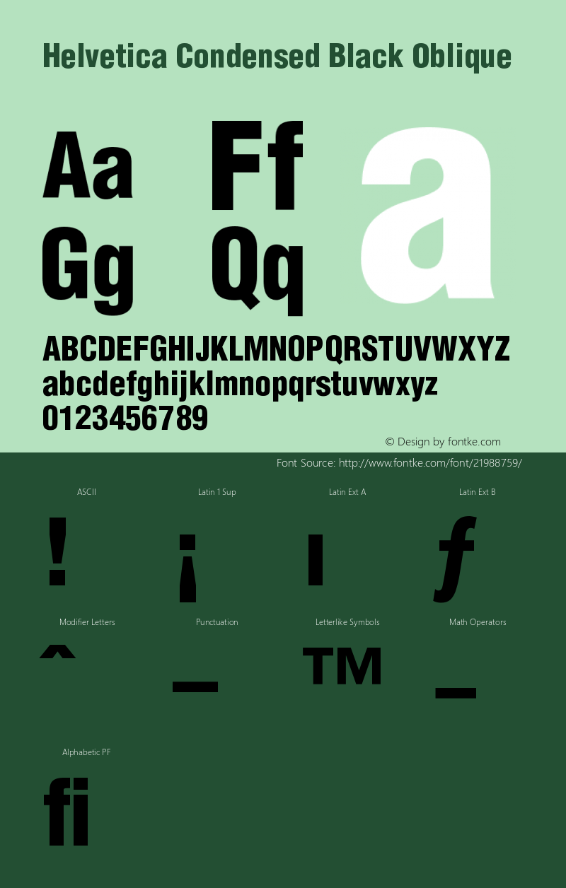 Helvetica-Condensed-BlackObl 001.003 Font Sample