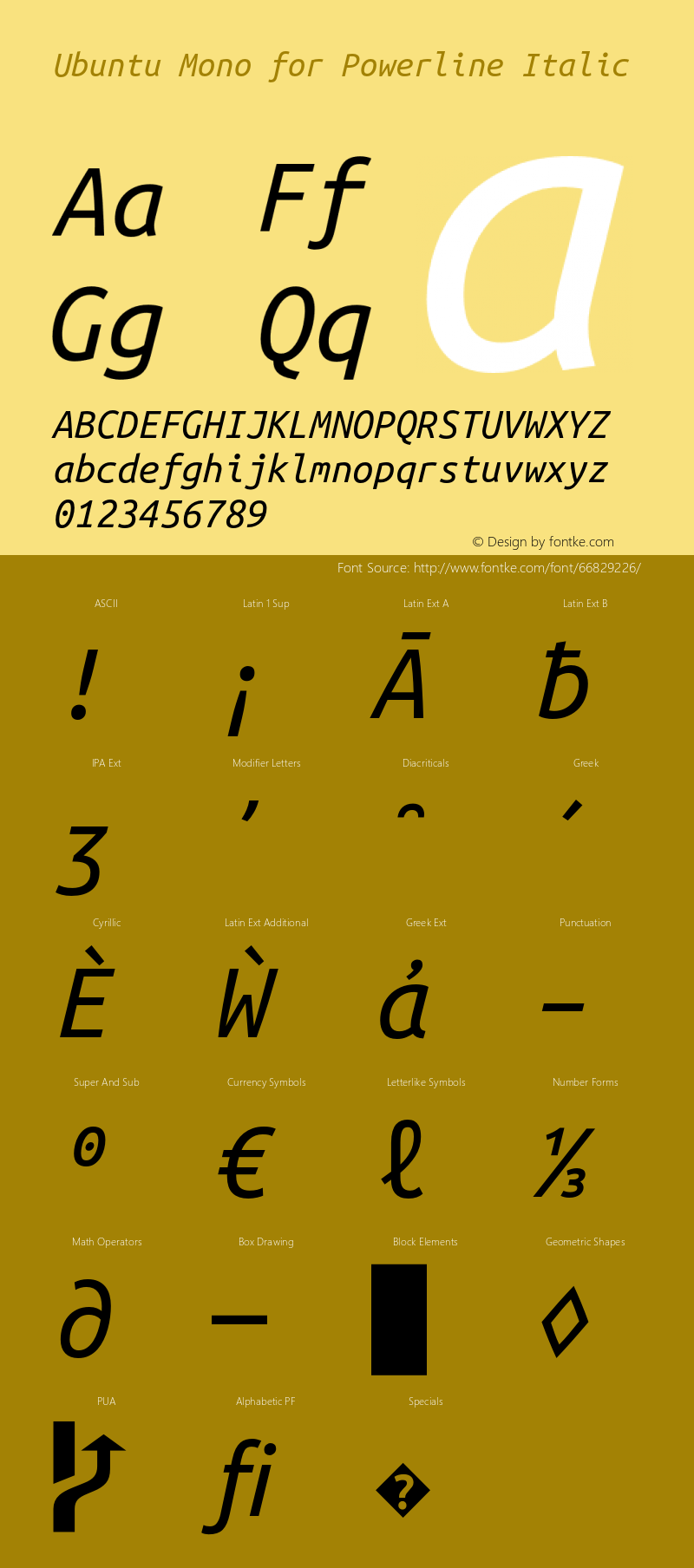 Ubuntu Mono Italic for Powerline Version 0.80 Font Sample