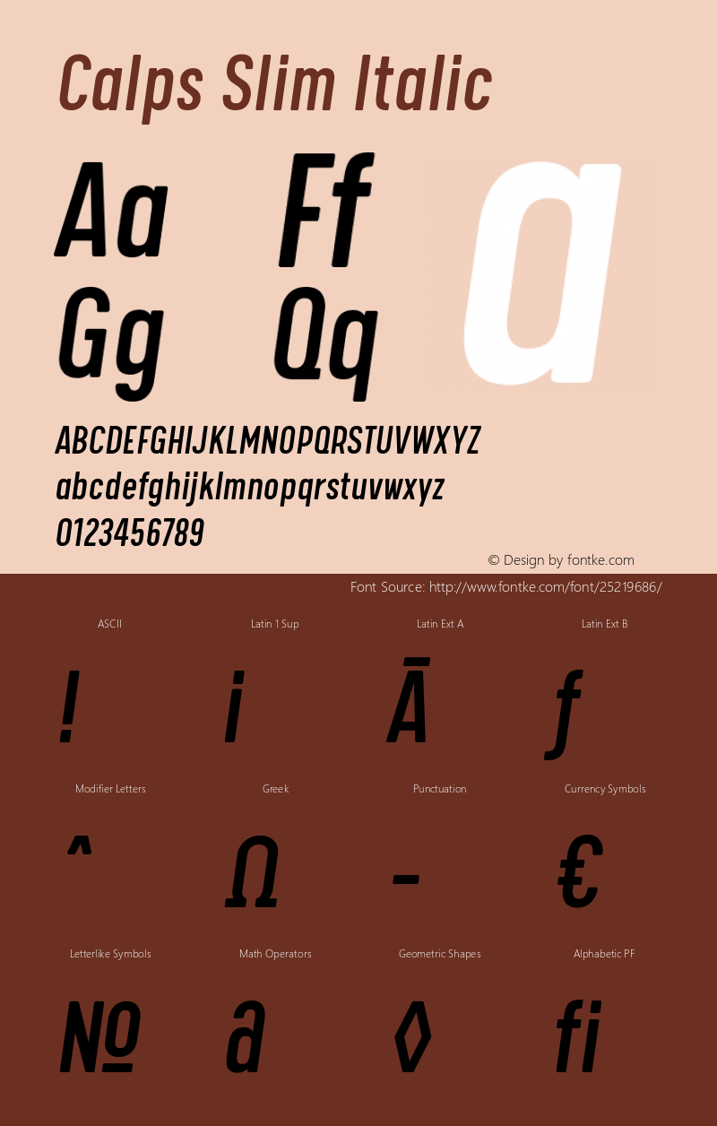 Calps Slim Italic Version 1.000 Font Sample