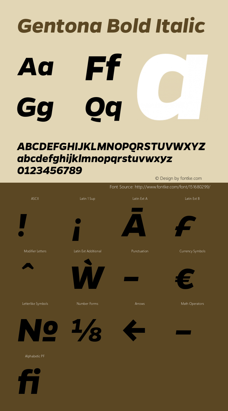 Gentona Bold Italic Version 1.001;PS 001.001;hotconv 1.0.70;makeotf.lib2.5.58329 Font Sample