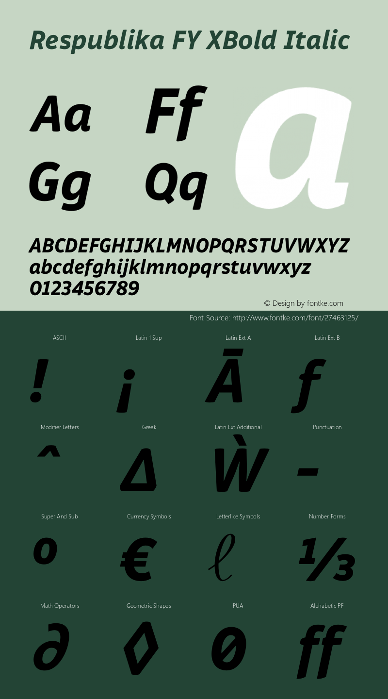 Respublika FY XBold Italic Version 1.002 Font Sample