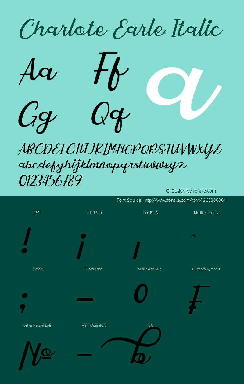 Charlote Earle Italic Version 1.00;July 10, 2019 Font Sample