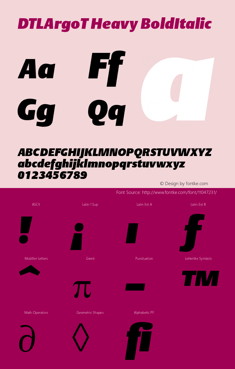 DTLArgoT Heavy BoldItalic Version 001.000 Font Sample