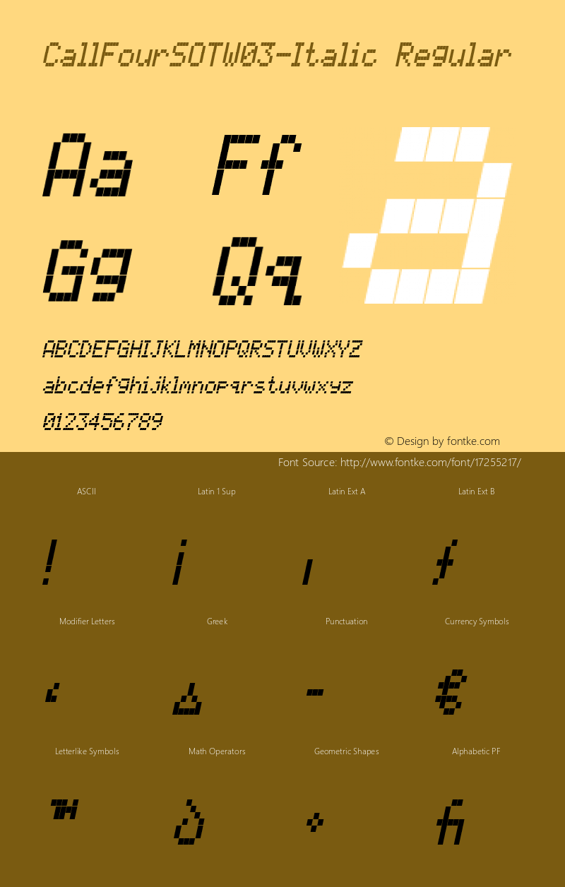 CallFourSOTW03-Italic Regular Version 7.504 Font Sample