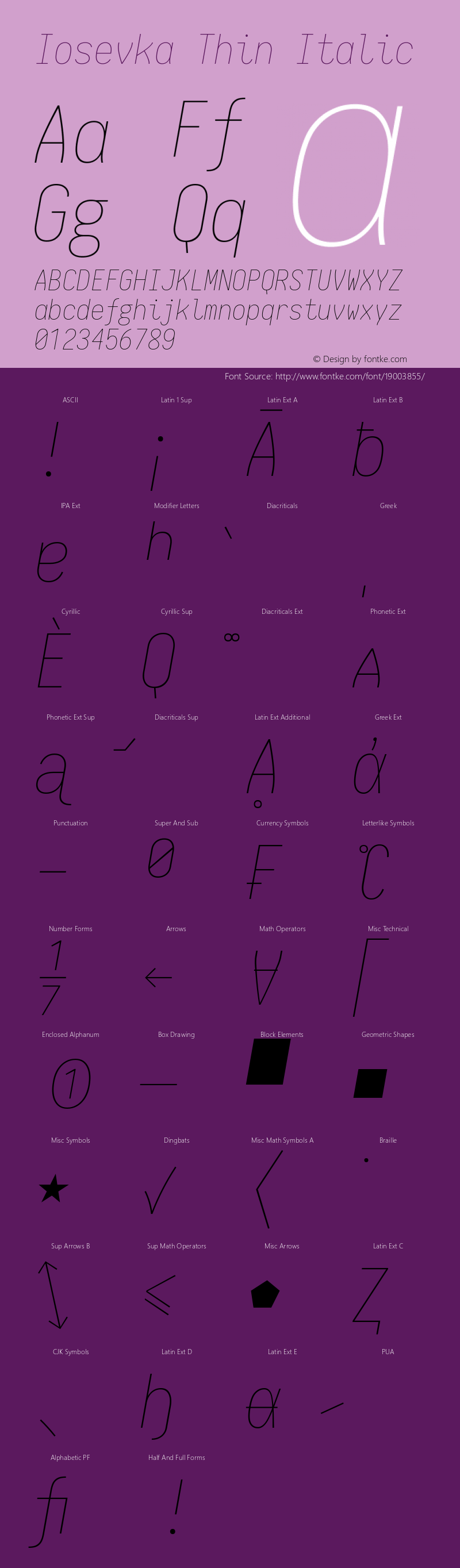 Iosevka Thin Italic 1.11.5; ttfautohint (v1.6) Font Sample