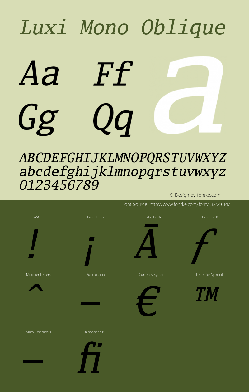 Luxi Mono Oblique Version 1.1000 Font Sample