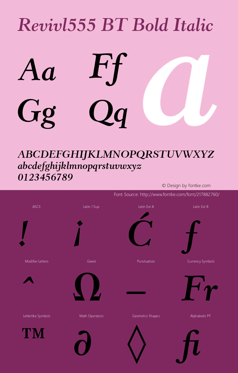 Revivl555 BT Bold Italic Version 1.01 emb4-OT图片样张