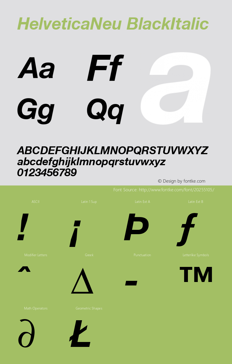 HelveticaNeu BlackItalic Macromedia Fontographer 4.1.2 10/10/97 Font Sample