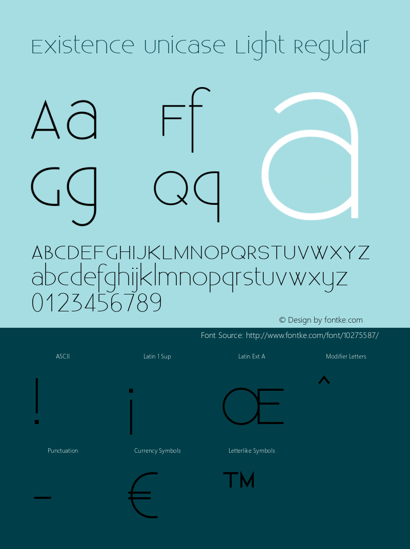 Existence Unicase Light Regular Version 1.001;PS 001.001;Core 1.0.38 Font Sample