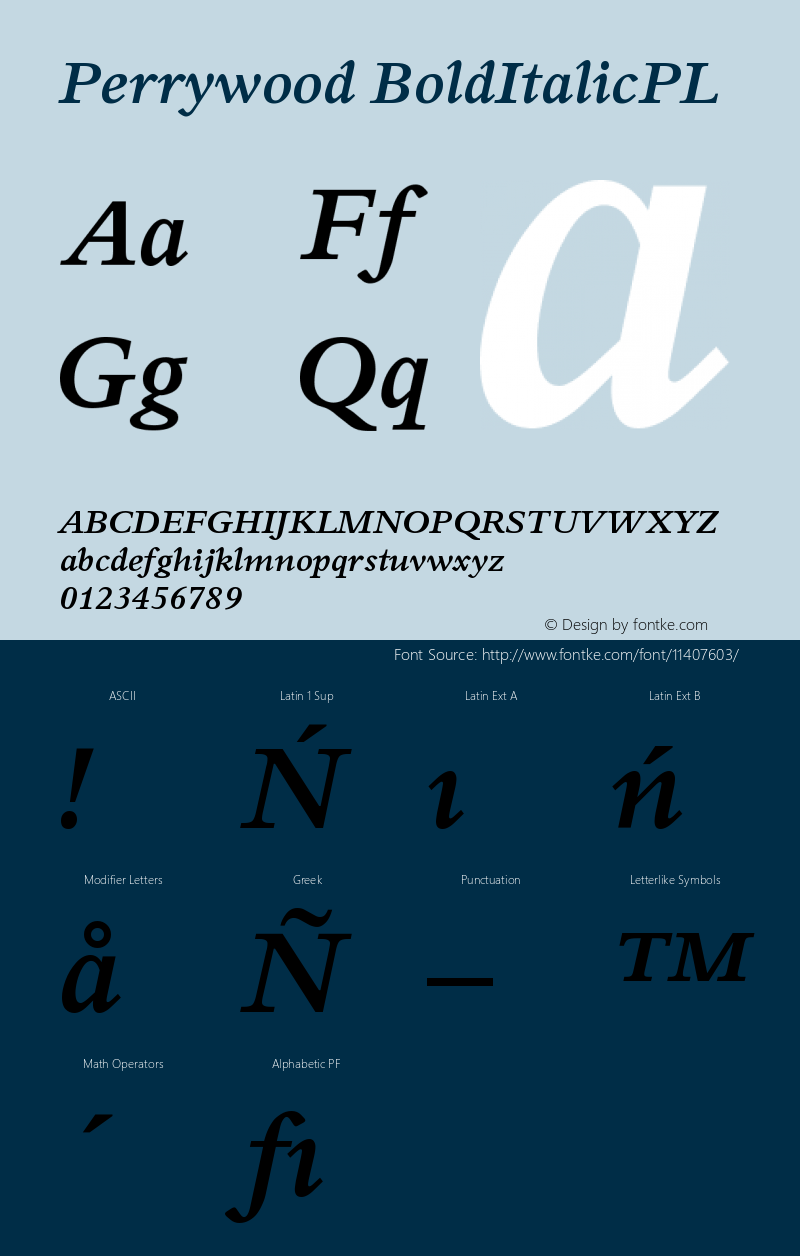 Perrywood BoldItalicPL Version 001.000 Font Sample