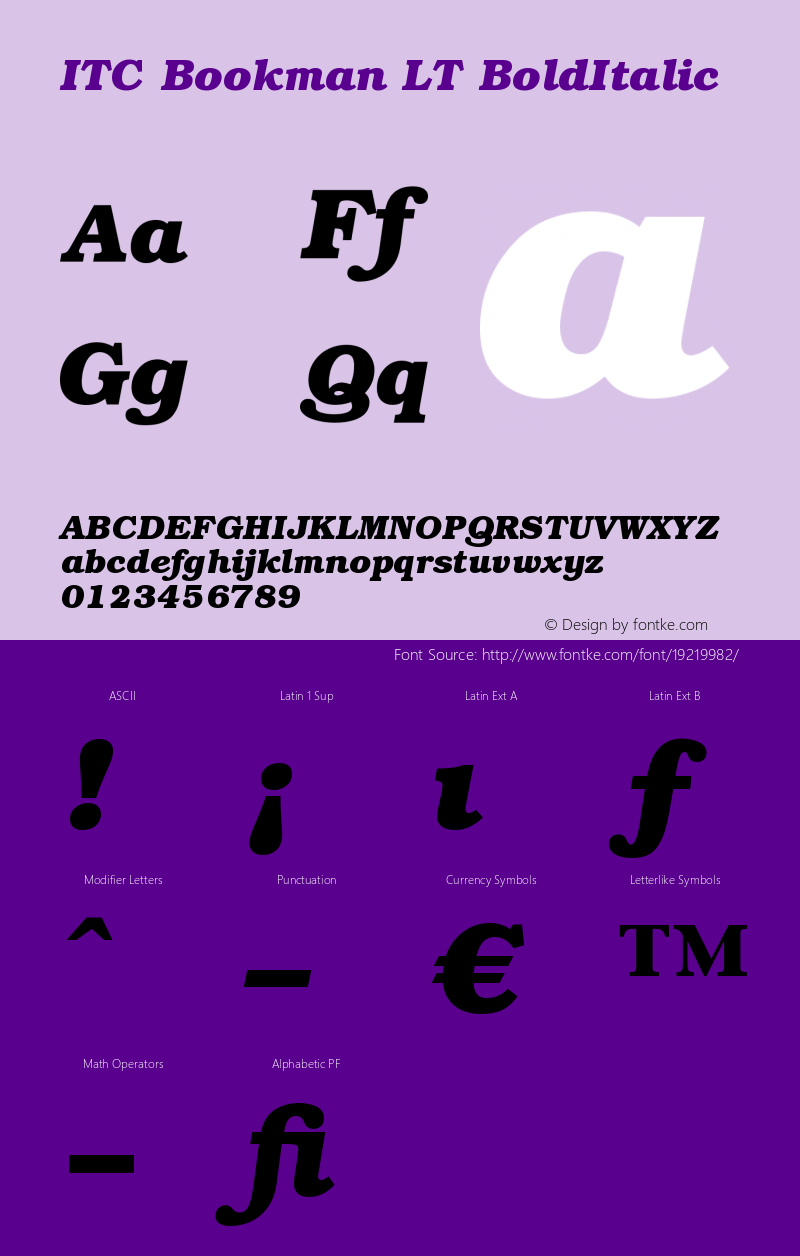 ITC Bookman LT Bold Italic Version 006.000 Font Sample