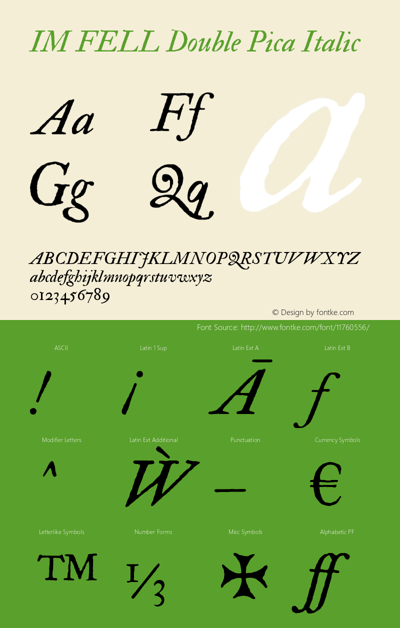 IM FELL Double Pica Italic Version 3.00 Font Sample