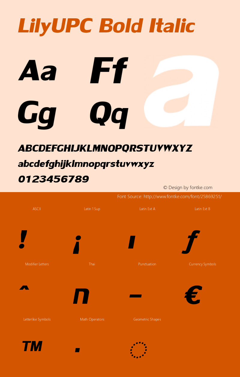 LilyUPC Bold Italic Version 5.05 Font Sample