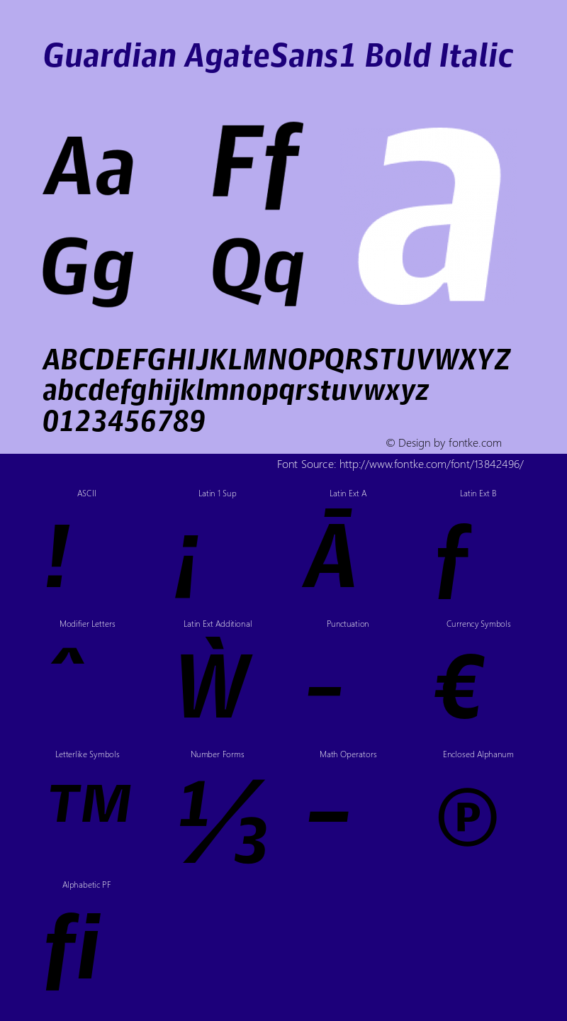 Guardian AgateSans1 Bold Italic Version 1.001;PS 001.001;hotconv 1.0.57;makeotf.lib2.0.21895 Font Sample