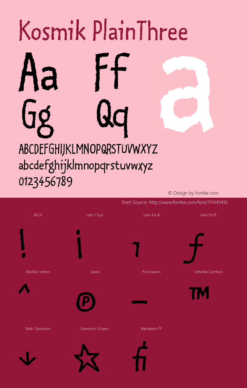 Kosmik PlainThree Version 001.000 Font Sample