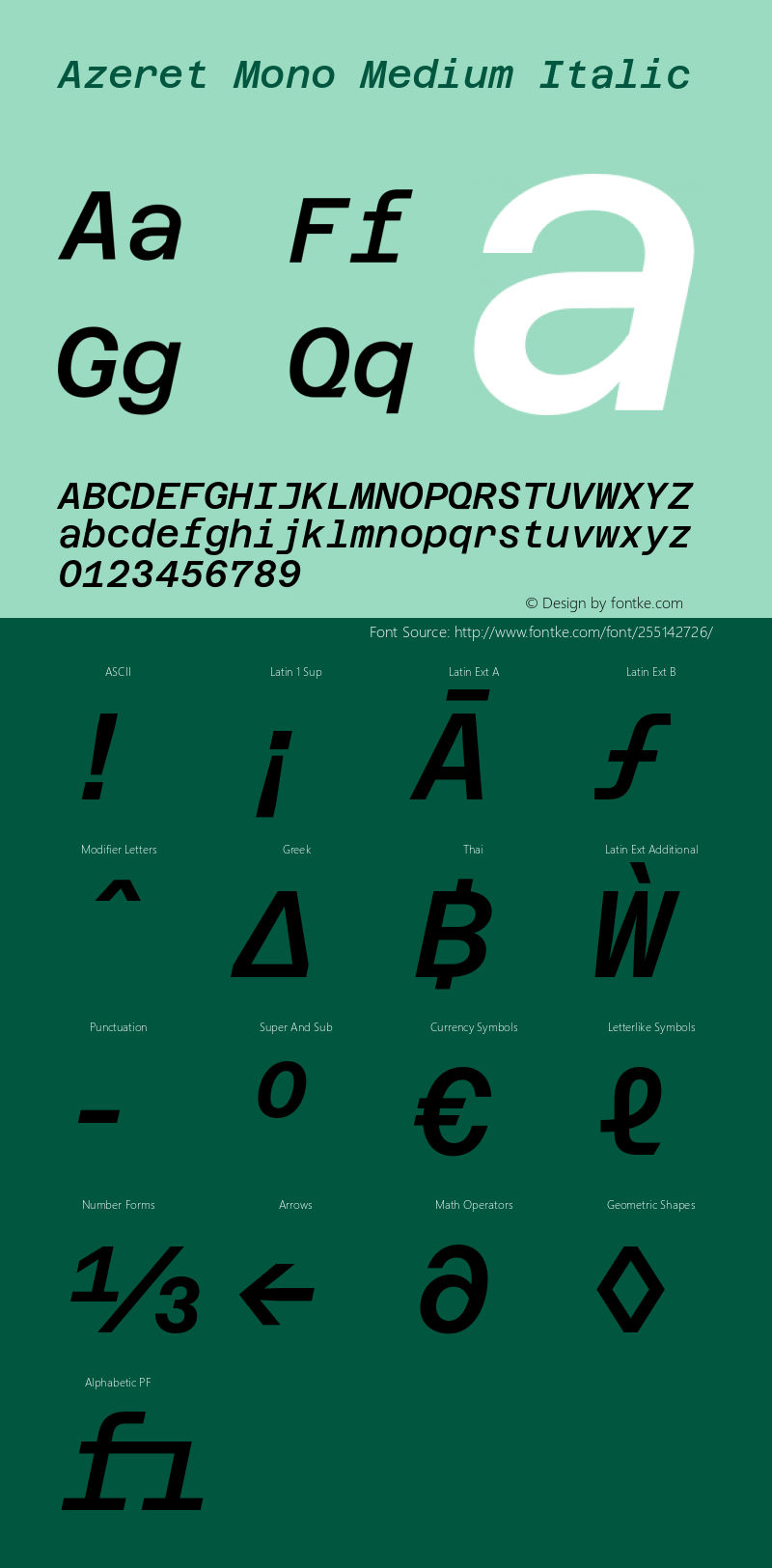 Azeret Mono Medium Italic Version 1.000; Glyphs 3.0.3, build 3084图片样张