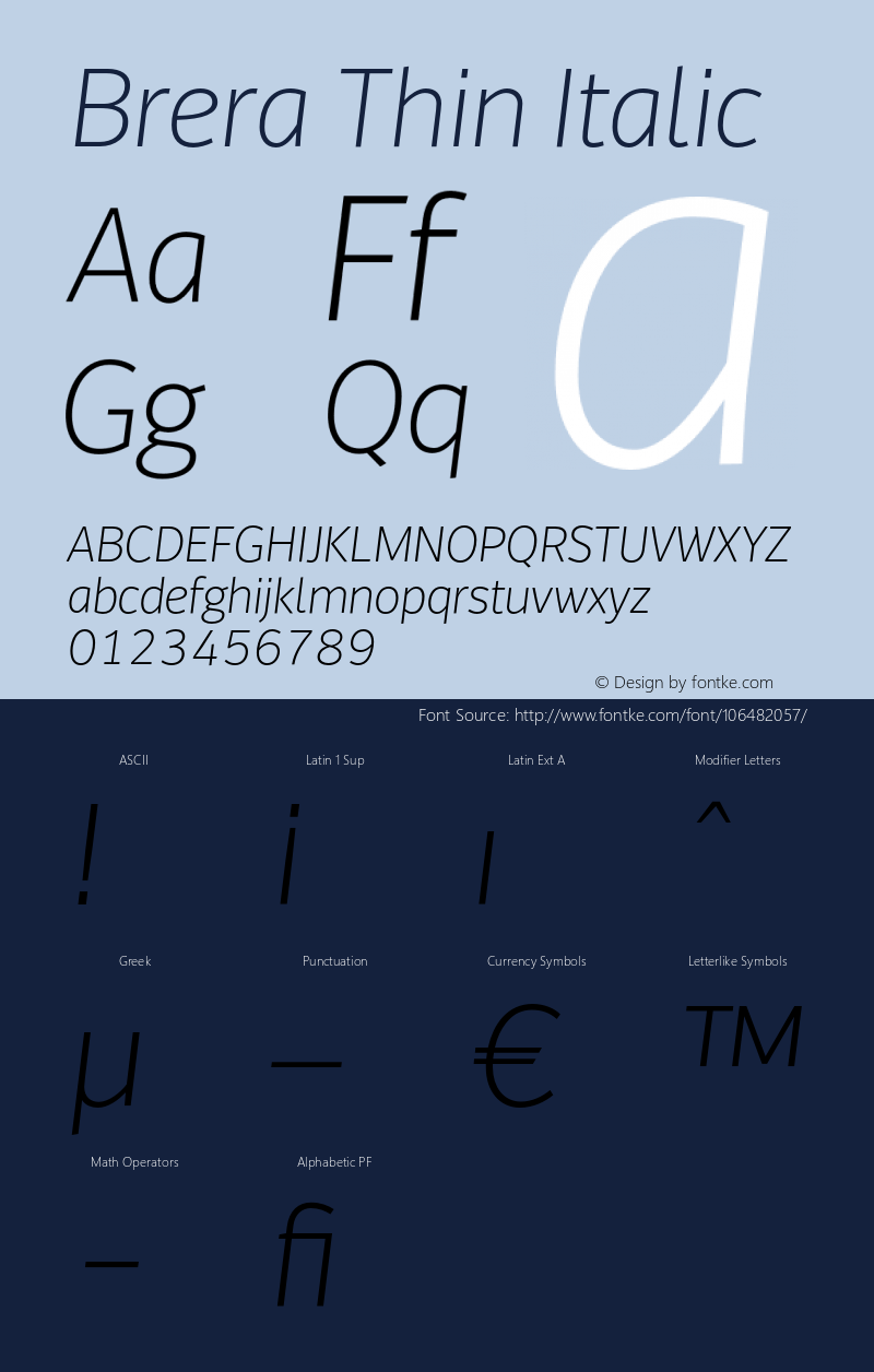 Brera-ThinItalic 1.000 Font Sample