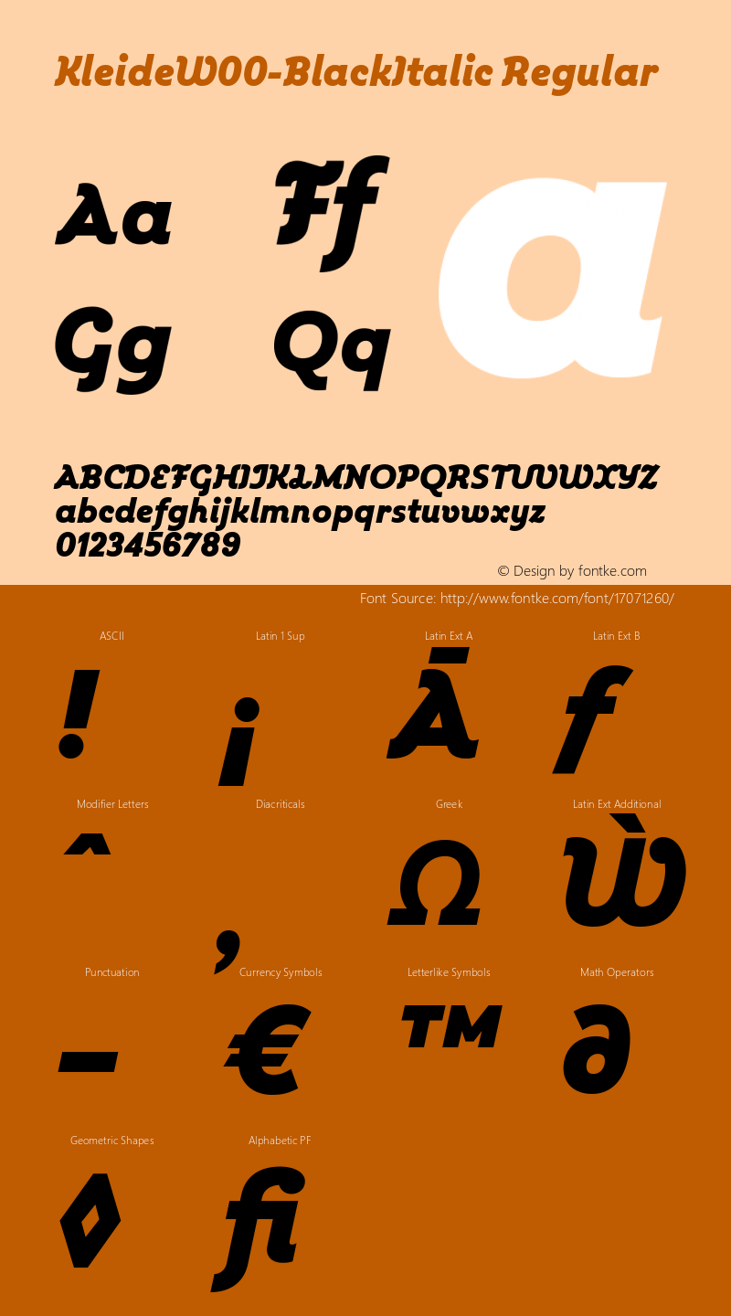 KleideW00-BlackItalic Regular Version 1.00 Font Sample