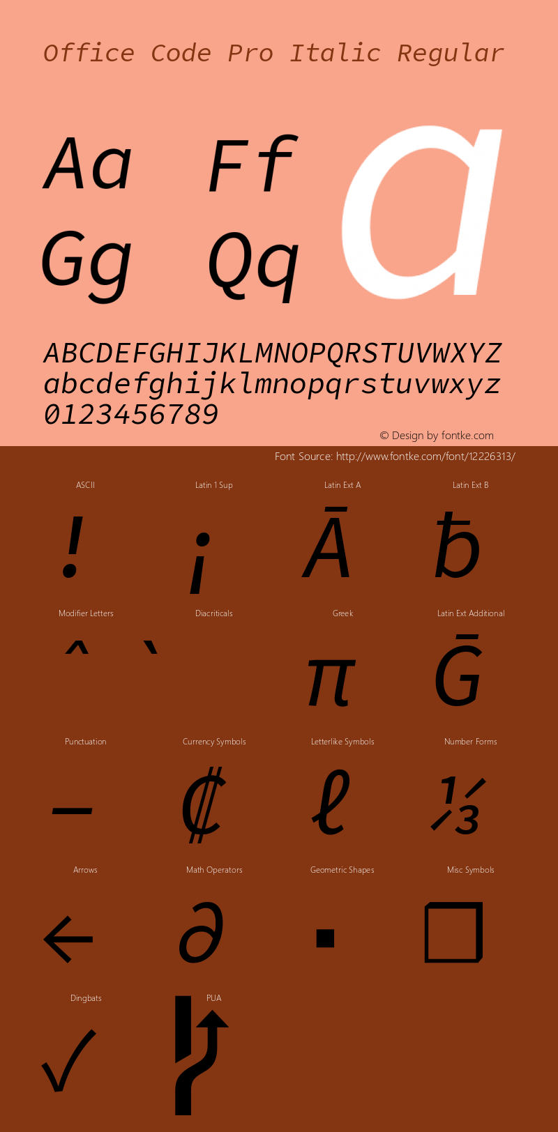 Office Code Pro Italic Regular Version 1.004 Font Sample