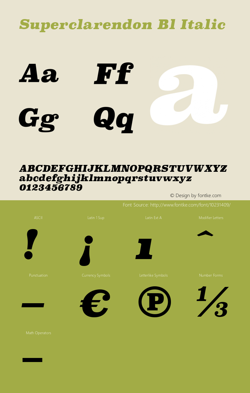 Superclarendon Bl Italic Version 001.000 Font Sample