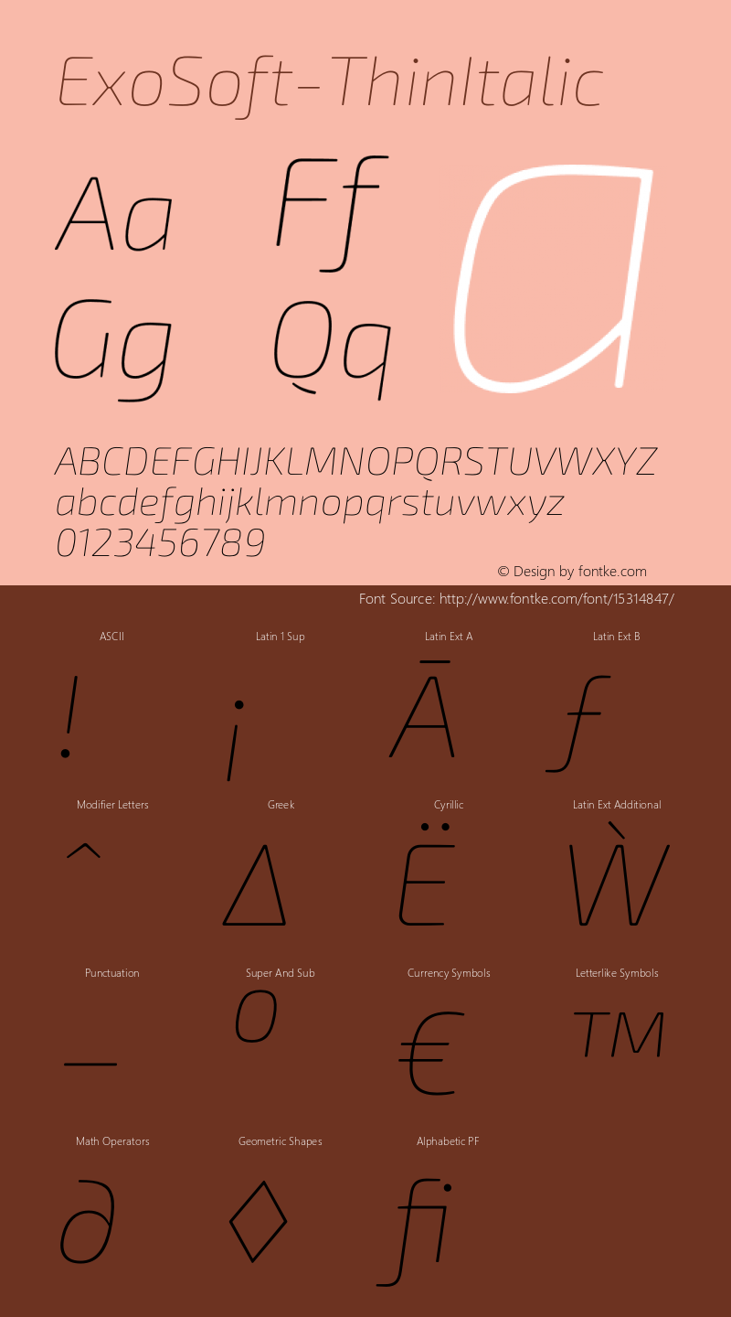 ExoSoft-ThinItalic ☞ Version 1.001;PS 001.001;hotconv 1.0.70;makeotf.lib2.5.58329;com.myfonts.easy.ndiscovered.exo-soft.thin-italic.wfkit2.version.4p9a Font Sample