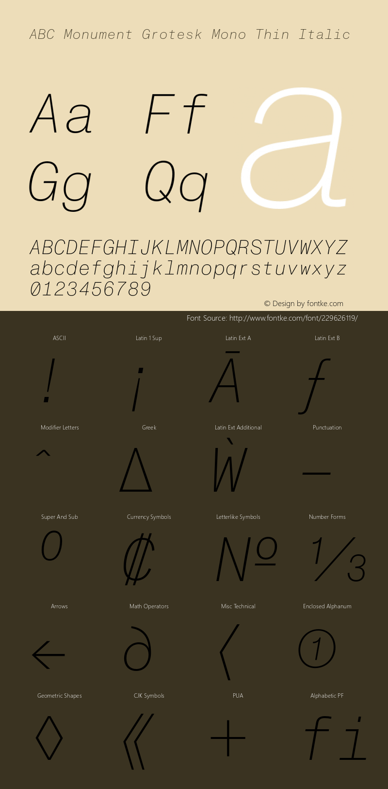 ABCMonumentGroteskMono-ThinItalic Version 2.001图片样张