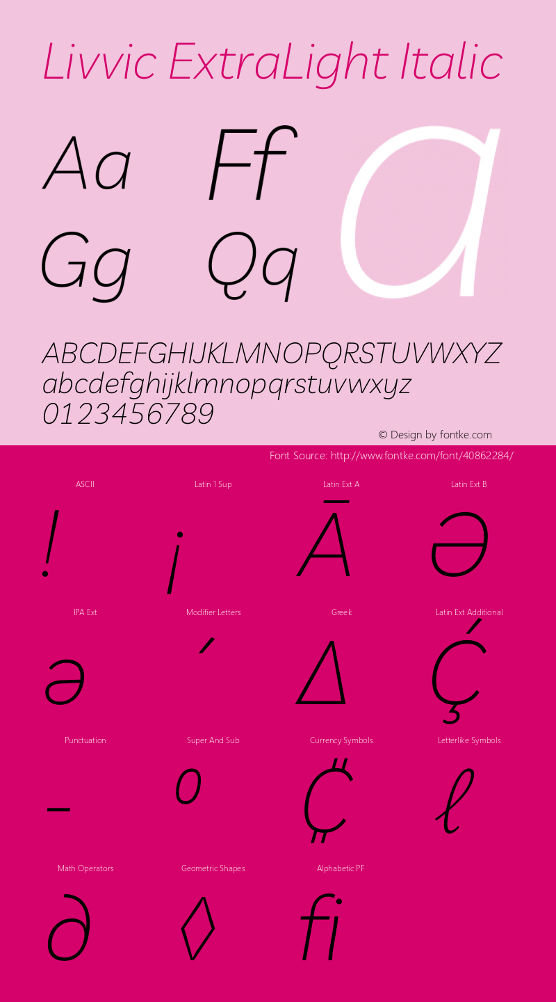 Livvic ExtraLight Italic Version 1.001 Font Sample