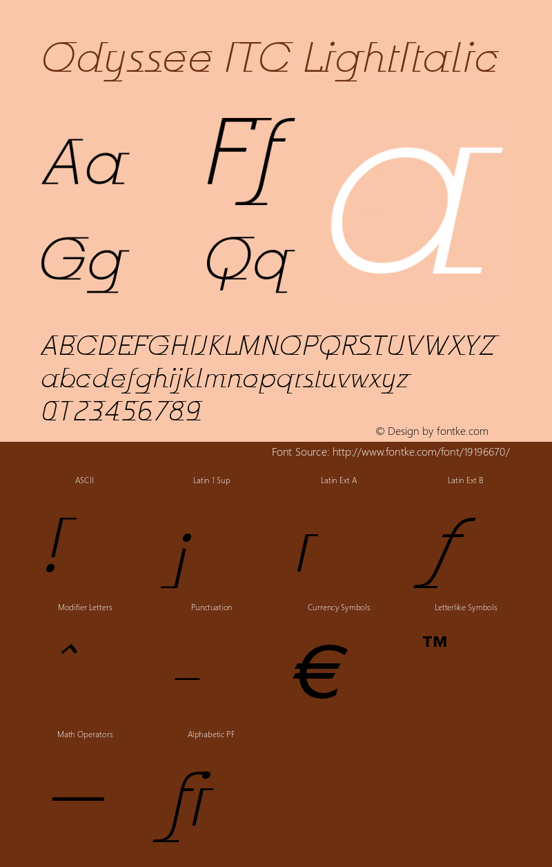 Odyssee ITC Light Italic Version 005.000 Font Sample