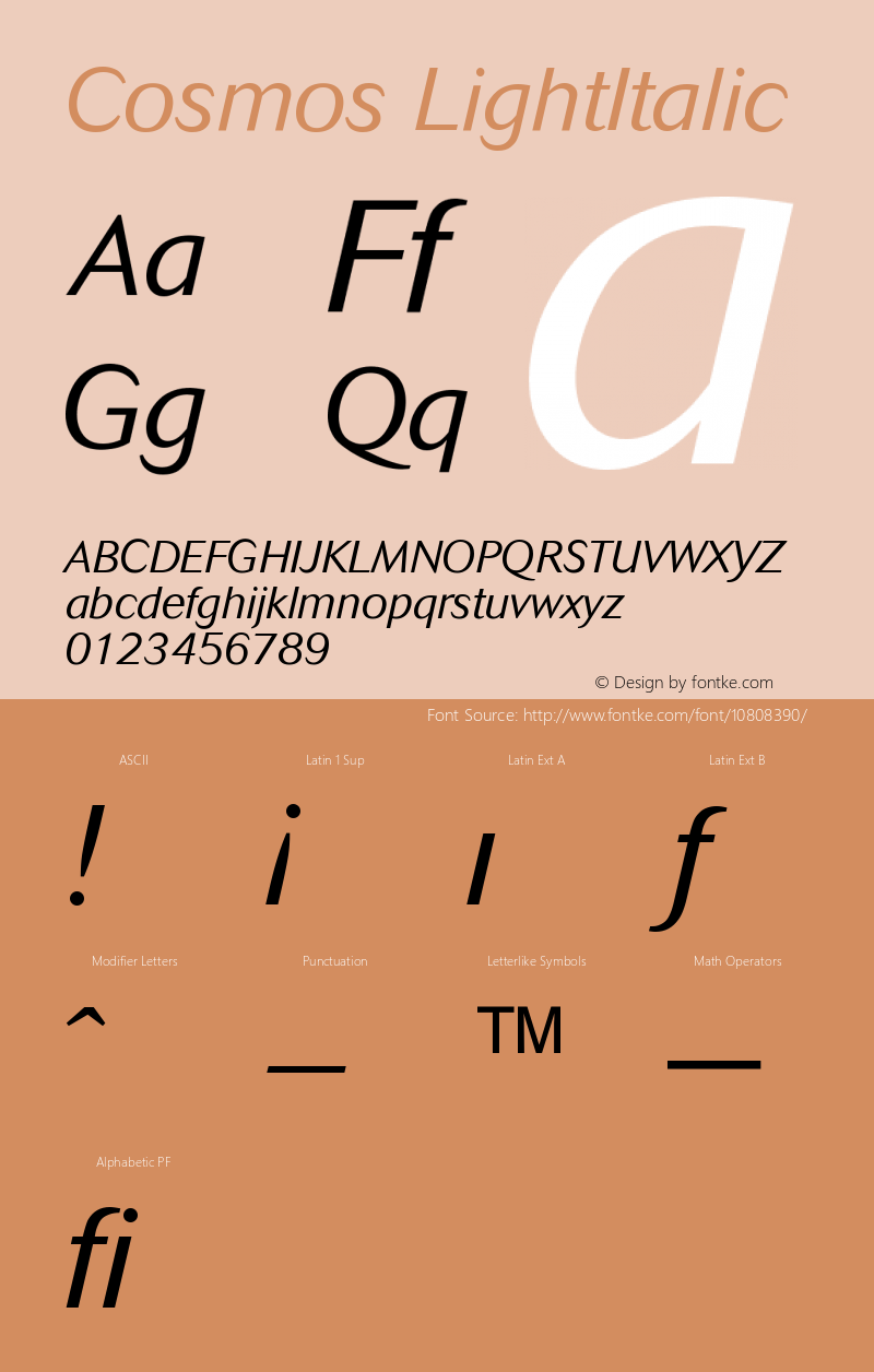 Cosmos LightItalic Version 001.000 Font Sample