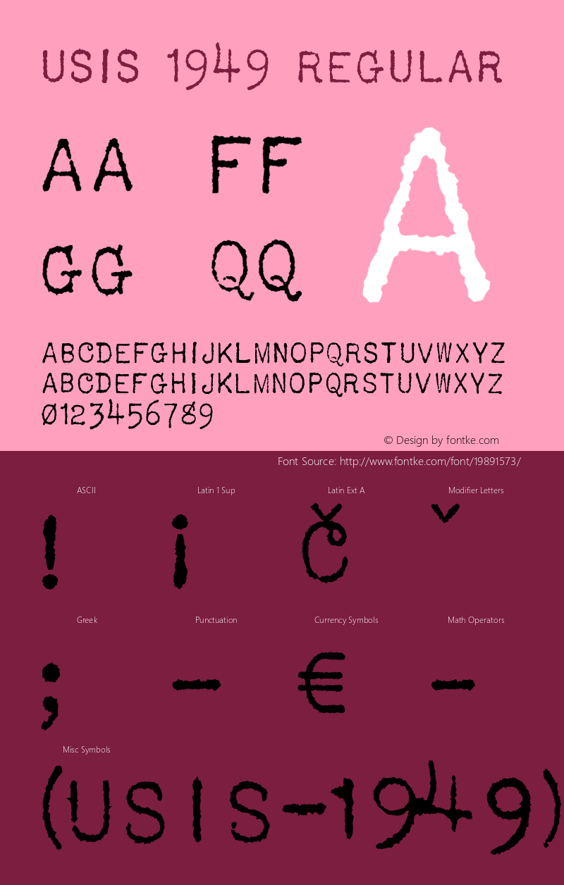 USIS 1949 Version 1.00 December 12th, 2010, initial release Font Sample