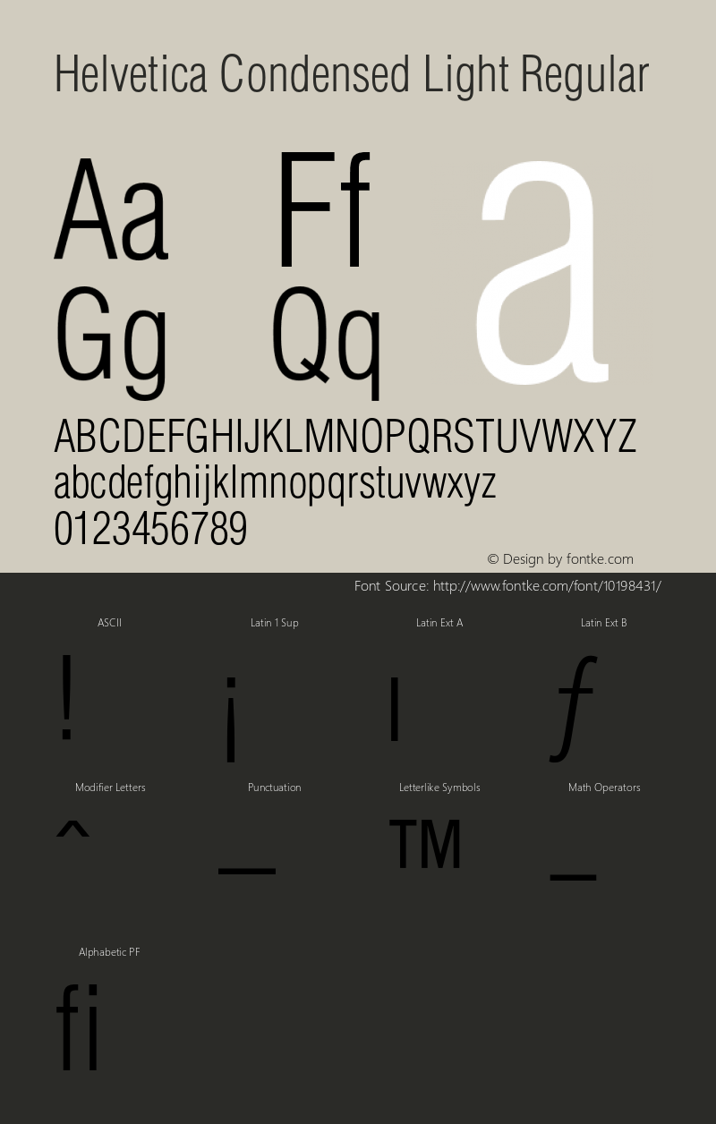 Helvetica Condensed Light Regular 001.001 Font Sample