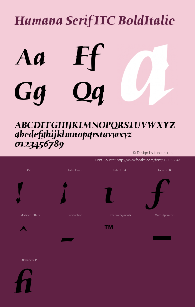 Humana Serif ITC BoldItalic Version 001.001 Font Sample