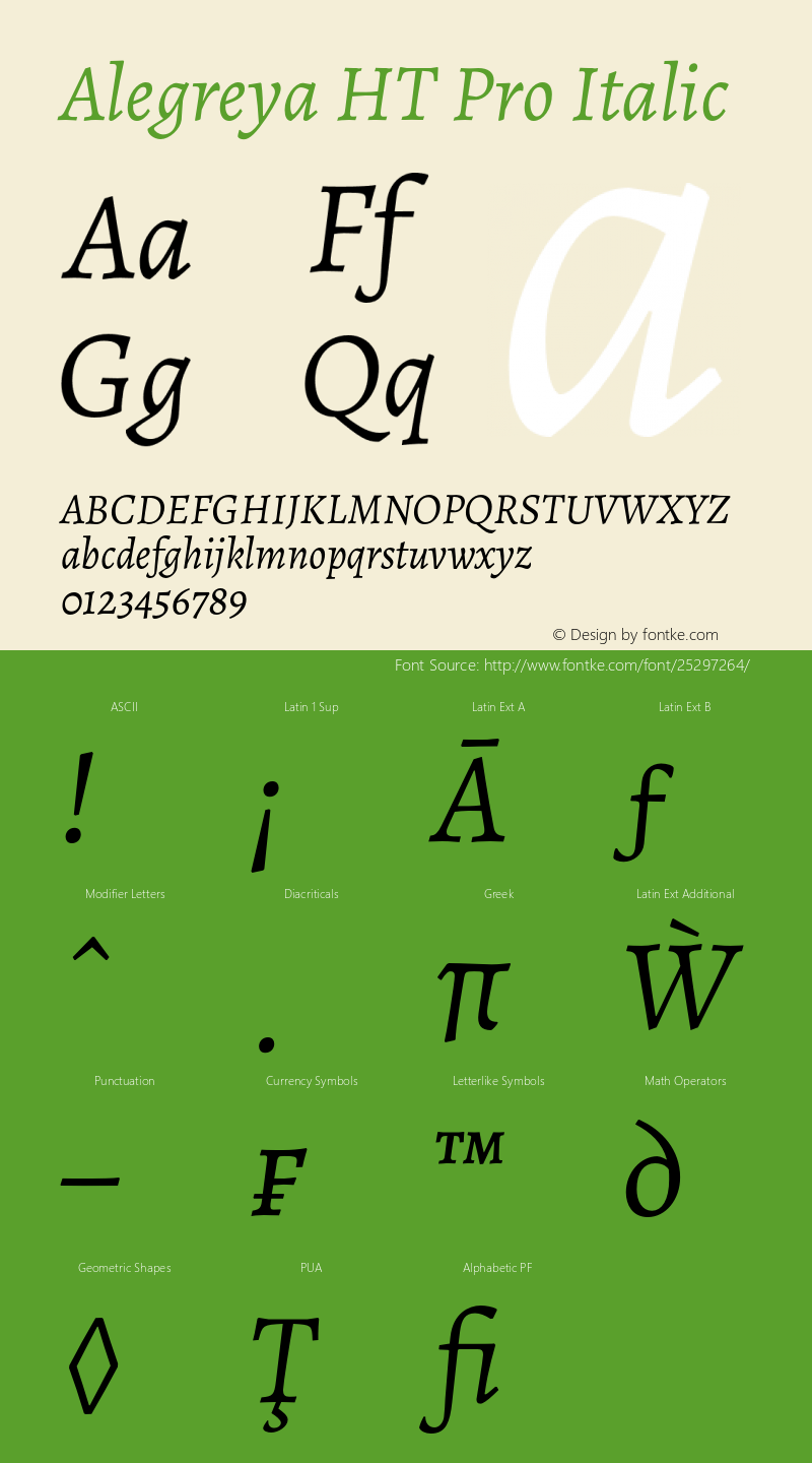 AlegreyaHTPro-Italic Version 1.003 Font Sample