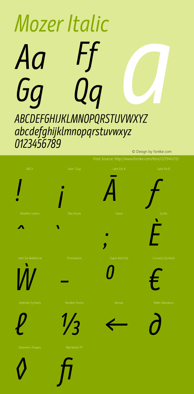 Mozer Regular Italic Version 1.000;hotconv 1.0.109;makeotfexe 2.5.65596图片样张