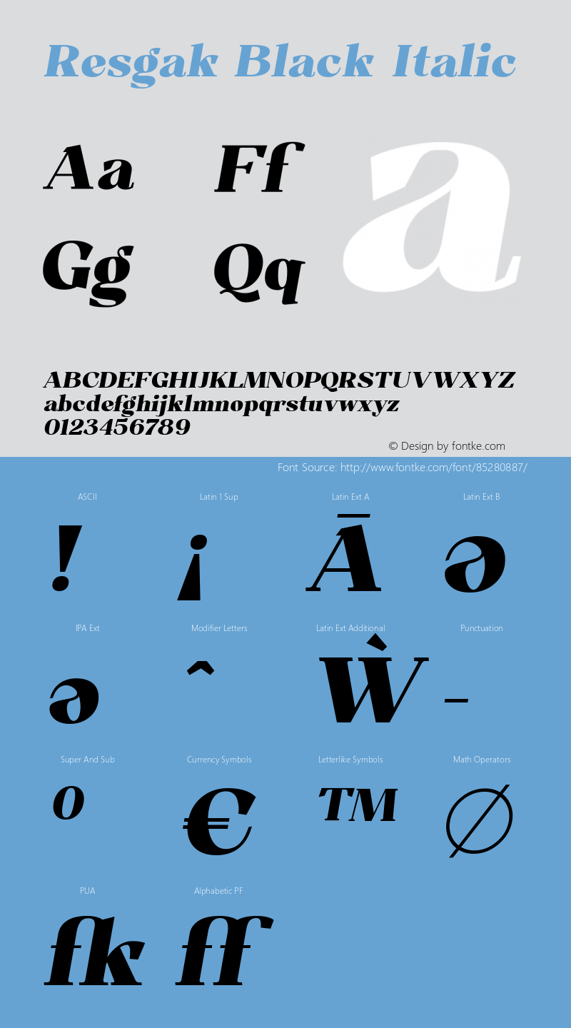 Resgak-BlackItalic Version 1.000 Font Sample