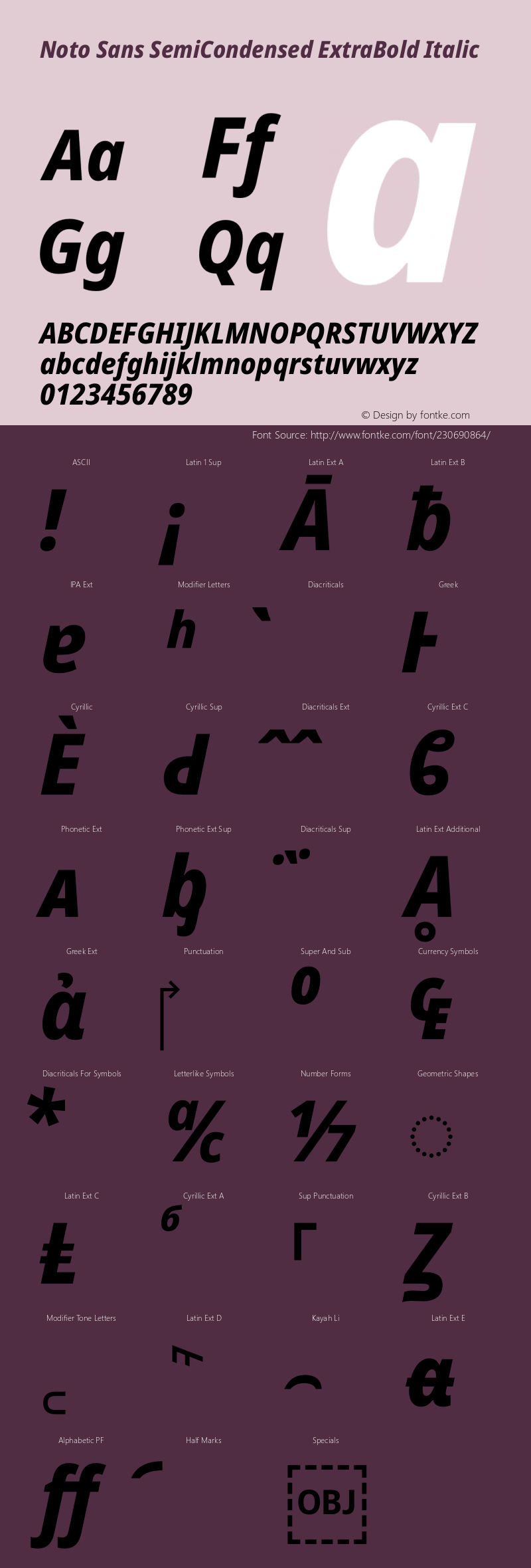 Noto Sans SemiCondensed ExtraBold Italic Version 2.008图片样张