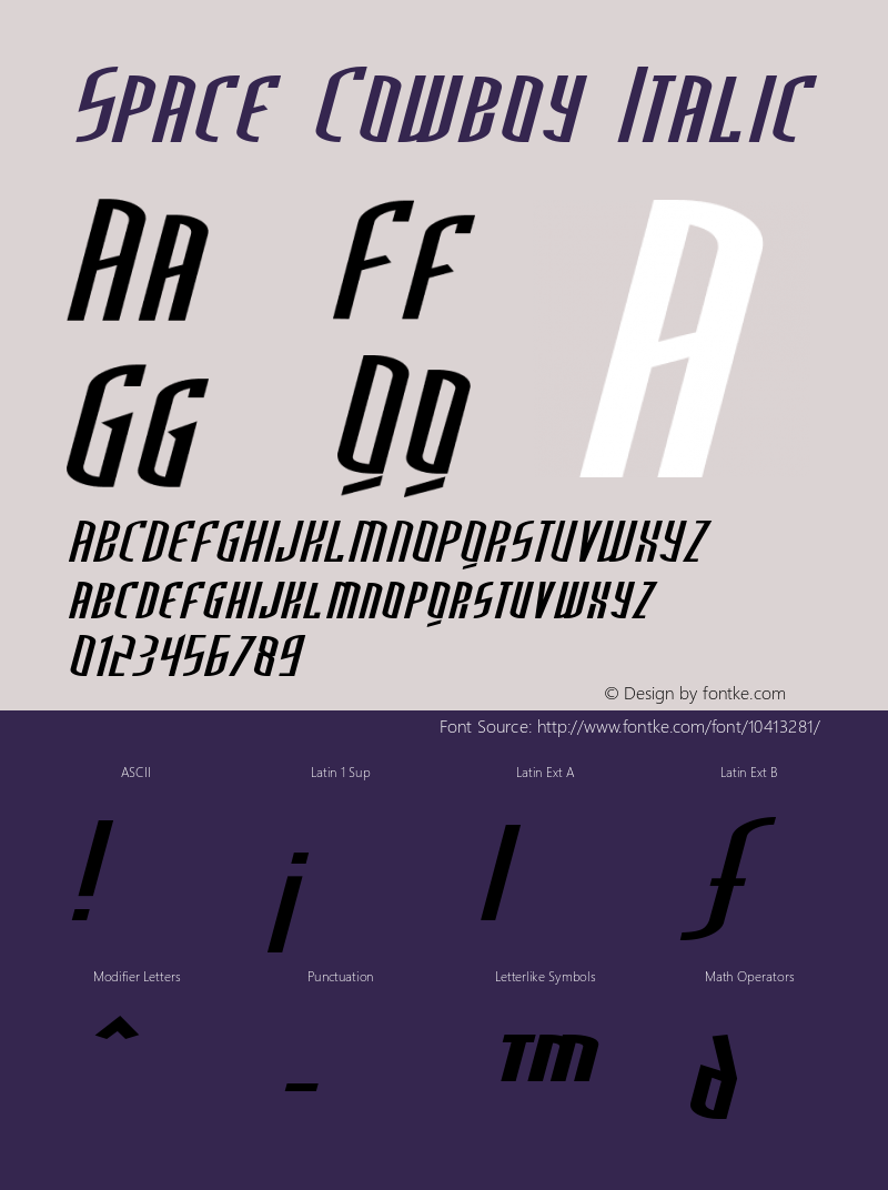 Space Cowboy Italic Macromedia Fontographer 4.1 7/19/00 Font Sample