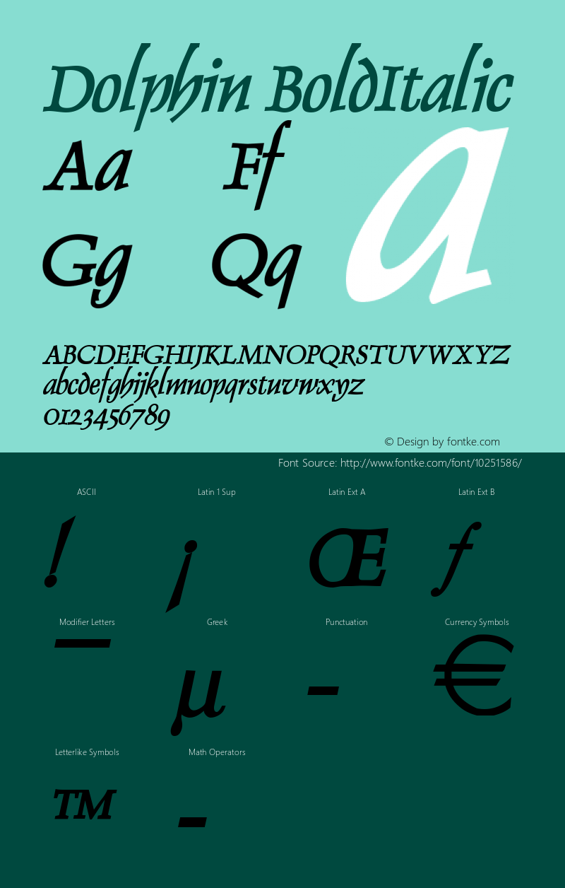 Dolphin BoldItalic Altsys Fontographer 4.1 5/25/96 Font Sample