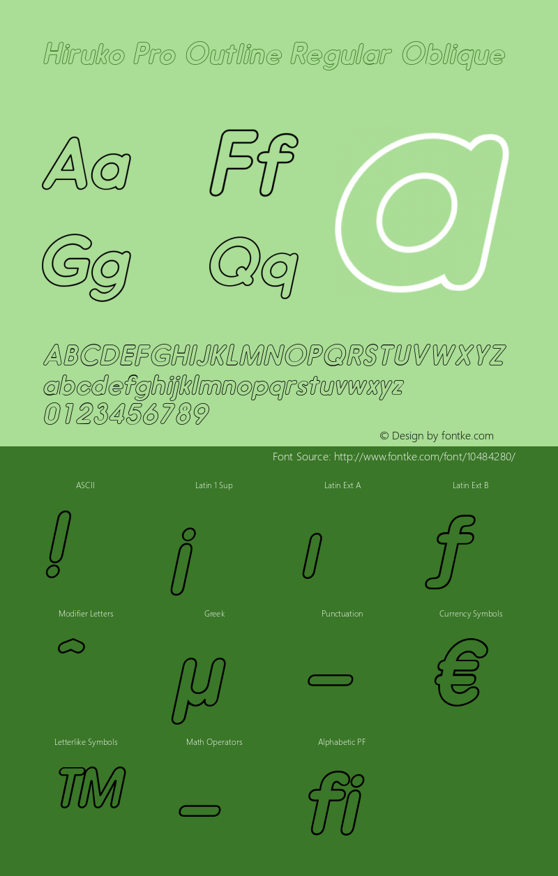 Hiruko Pro Outline Regular Oblique Version 1.001 Font Sample