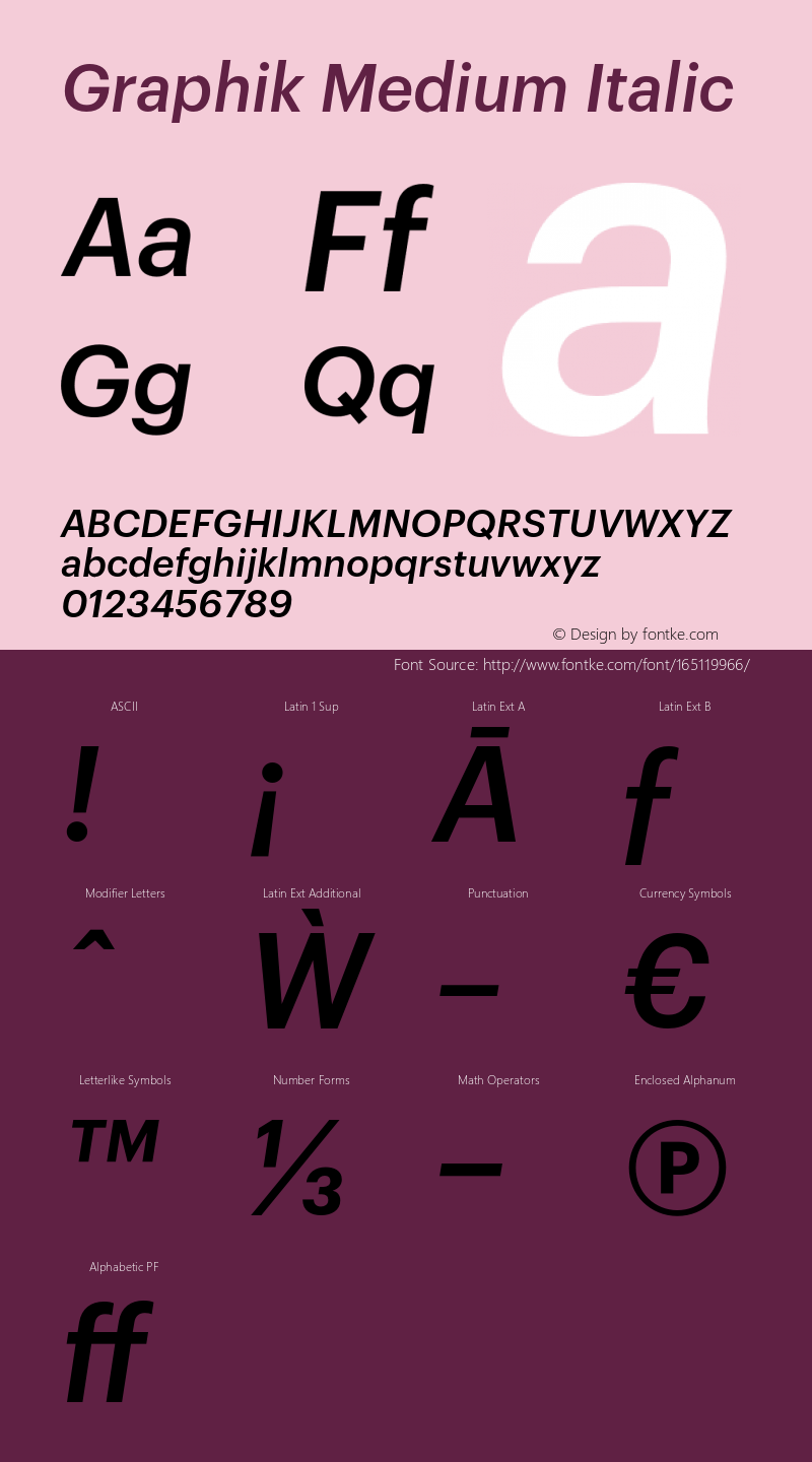 Graphik-MediumItalic Version 1.001;PS 001.001;hotconv 1.0.57;makeotf.lib2.0.21895 Font Sample