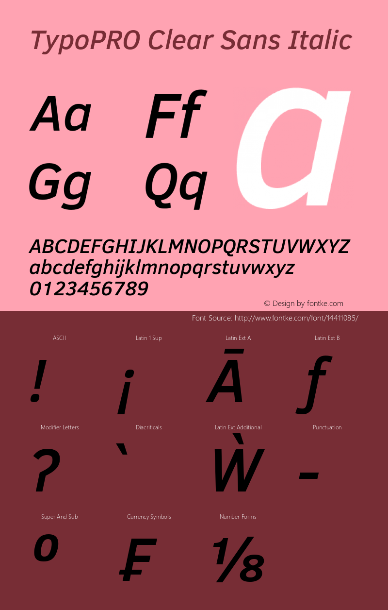 TypoPRO Clear Sans Italic Version 1.00 Font Sample