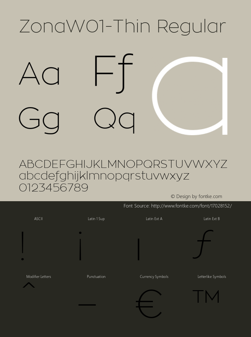 ZonaW01-Thin Regular Version 1.50 Font Sample