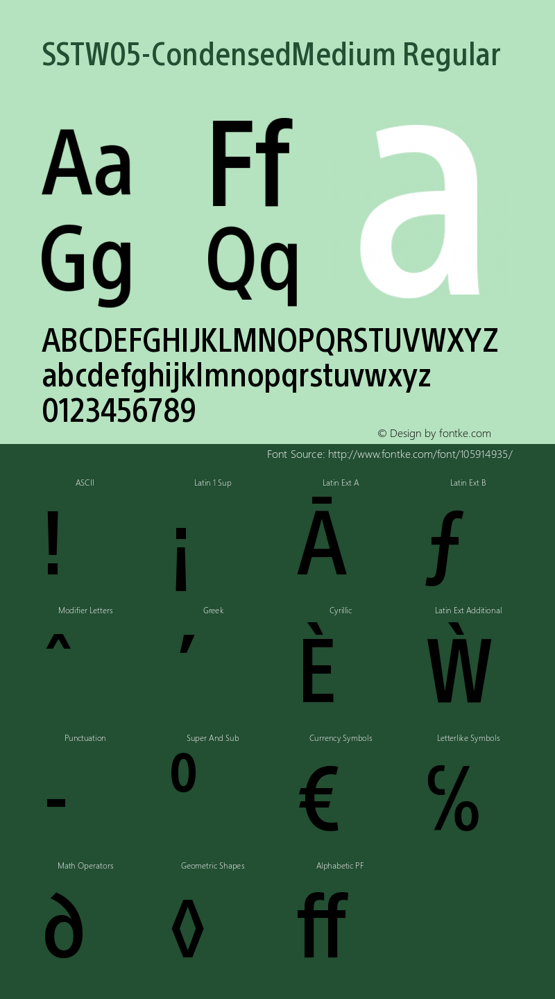 SST W05 Condensed Medium Version 1.10 Font Sample