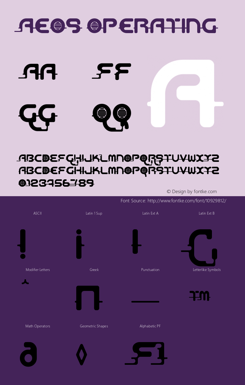 Aeos Operating Version 001.000 Font Sample