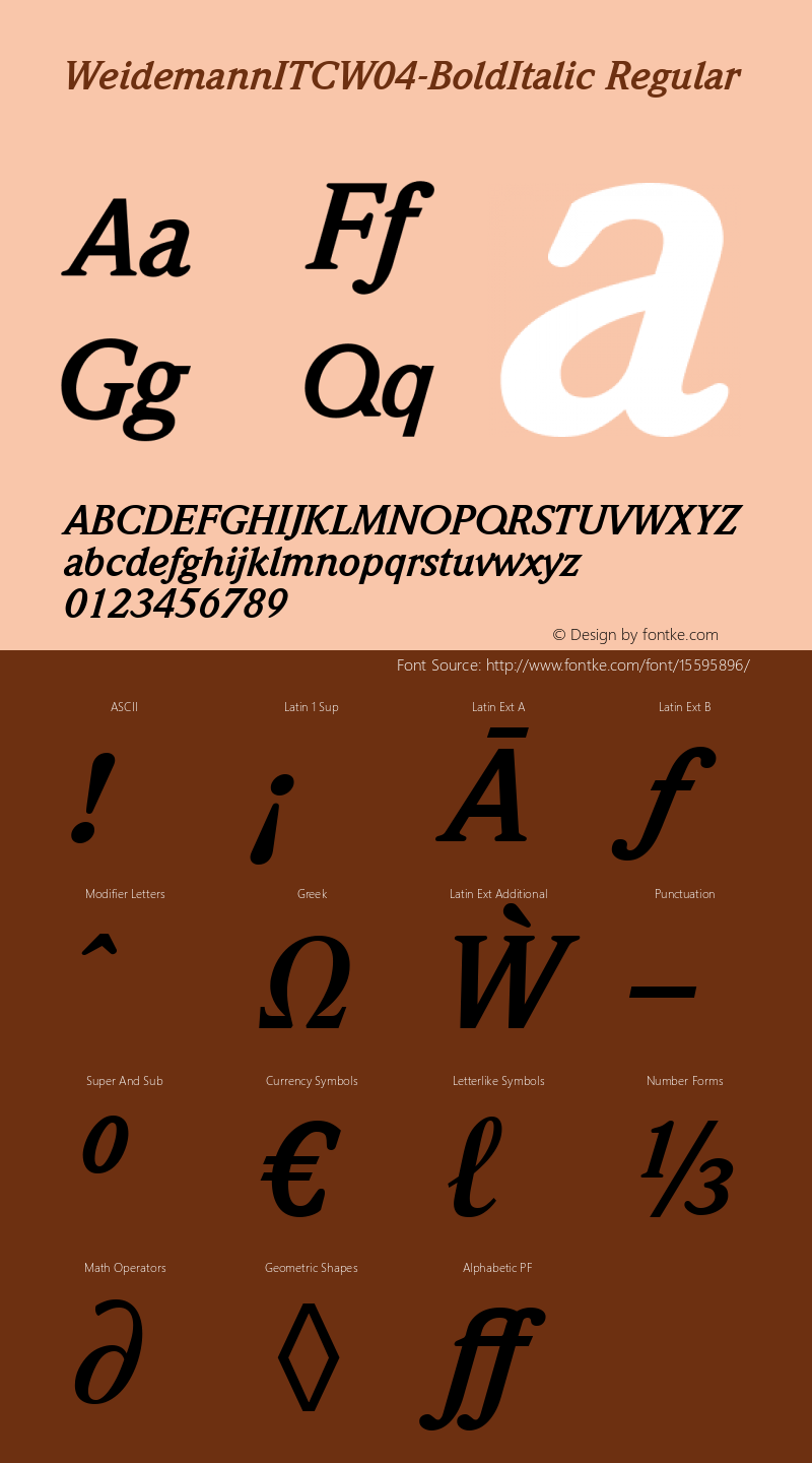 WeidemannITCW04-BoldItalic Regular Version 3.00 Font Sample